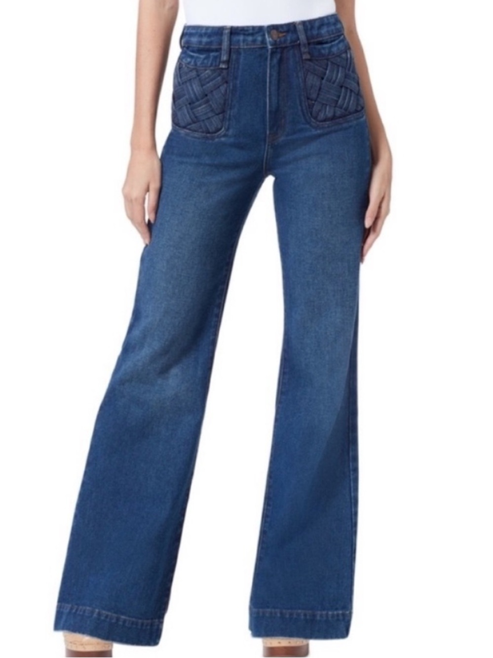 Sam Edelman 29 Jeans Braided Pocket Bay High Rise Flare Jeans in Marlow NWT